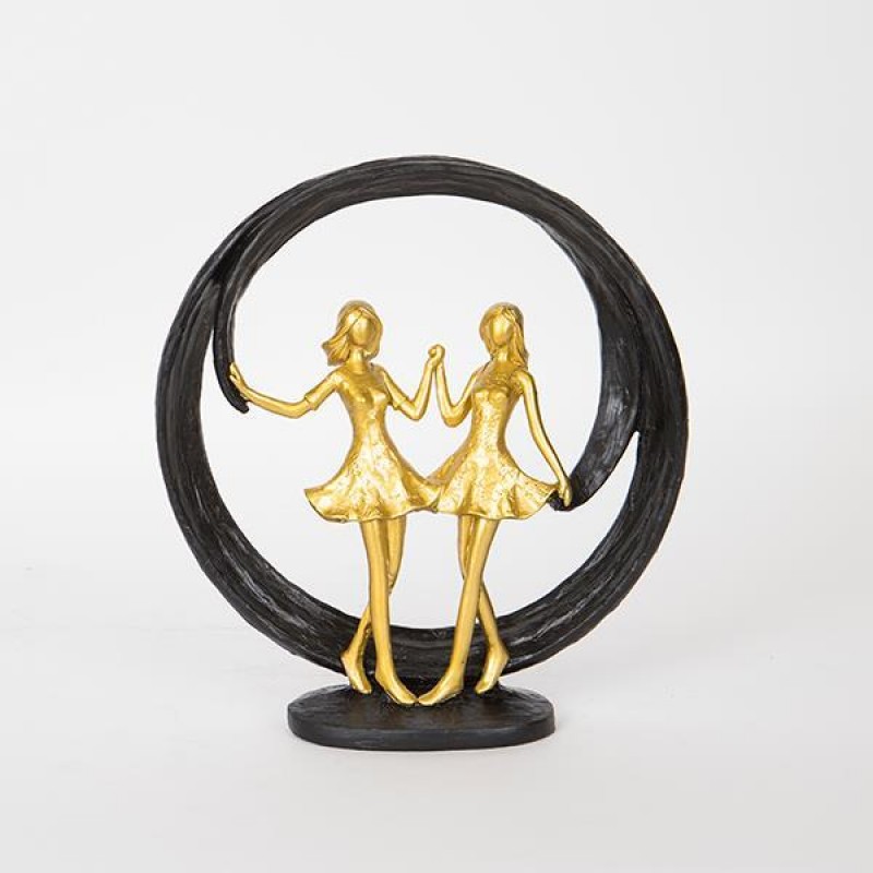 DECORATIVE SCULPTURE, 2 GIRLS, BLACK & GOLD, 24.5x7x26.5cm 752-27101