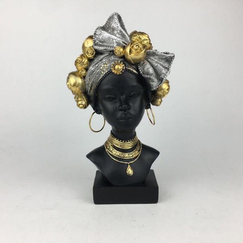 DECORATIVE SCULPTURE, FEMALE IN TURBAN-ROSES, 12.4x8.8x21.7cm 752-27152