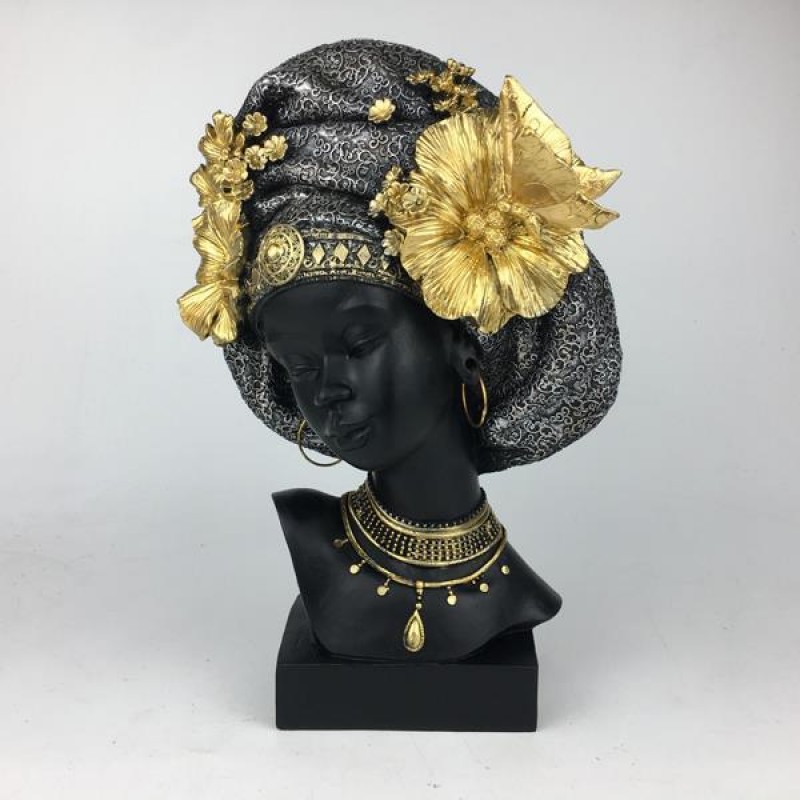 DECORATIVE SCULPTURE, FEMALE IN TURBAN-ROSES, 17.6x12.6x29.5cm 752-27153