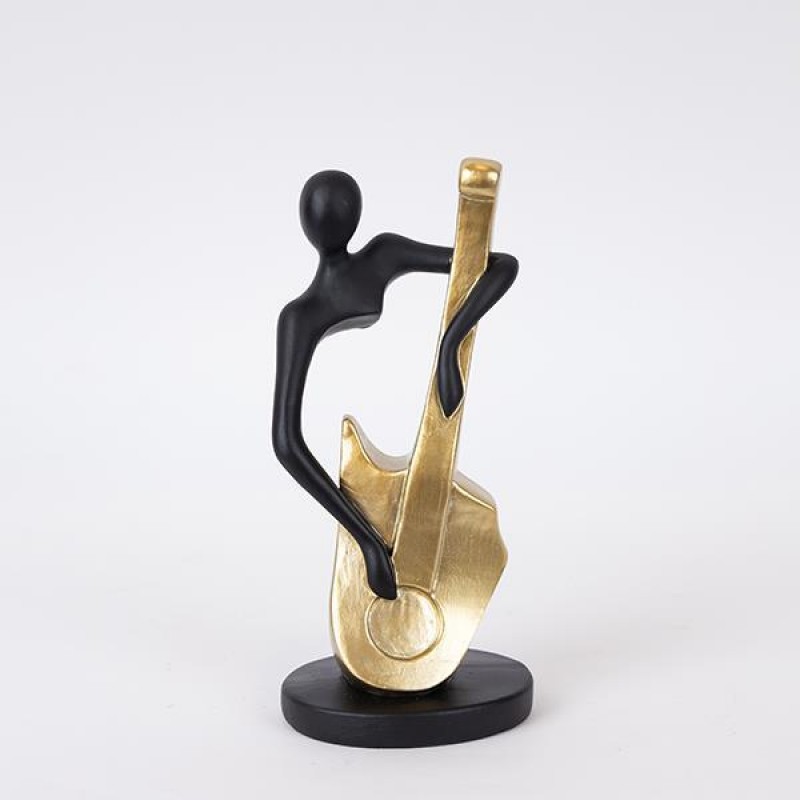 DECORATIVE SCULPTURE, PEOPLE WITH MUSICAL INSTRUMENT, POLYRESIN,BLACK & GOLD, 10x9x21.8cm 752-27154