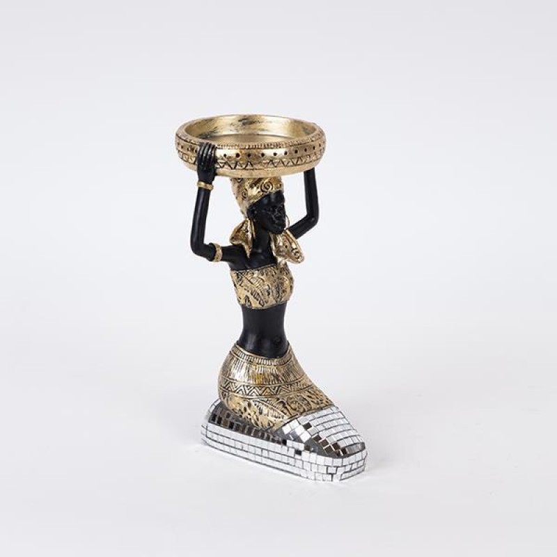DECORATIVE SCULPTURE, FEMALE, POLYRESIN,BLACK-GOLD-SILVER, 13x11x20cm 752-27163
