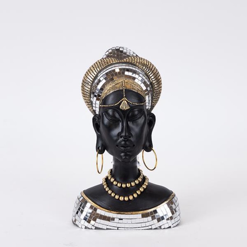 TABLE DECO, FACE, BLACK-GOLD-SILVER, 13.5x7.5x21.8cm 752-27164