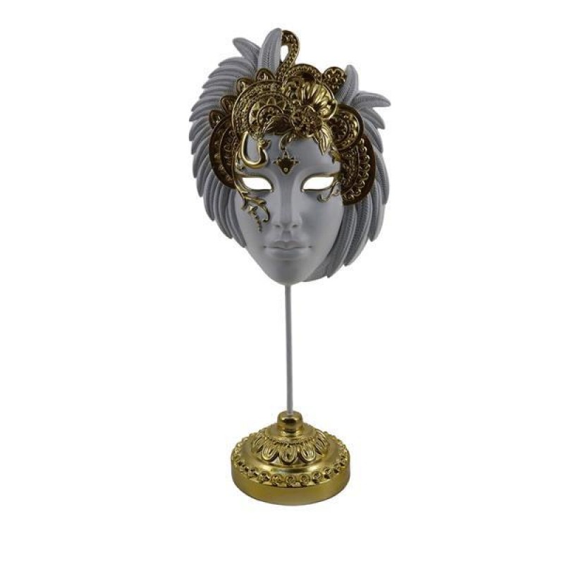 TABLE DECORATION, MASK, POLYRESIN, GREY & GOLD, 12.7x7.8x28.5cm 752-27172