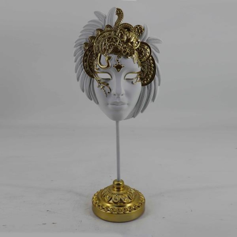 TABLE DECORATION, MASK, POLYRESIN, GREY & GOLD, 15.2x9.8x22.8cm 752-27173