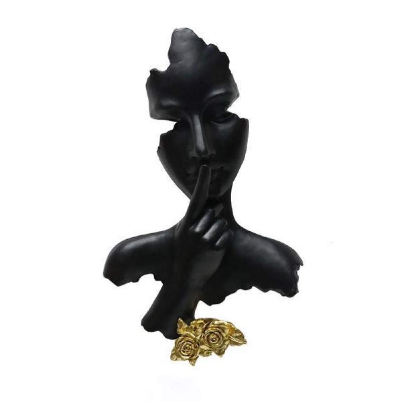 TABLE DECORATION, MASK WITH LEAVES, POLYRESIN, BLACK & GOLD, 26.5x42.5cm 752-27175