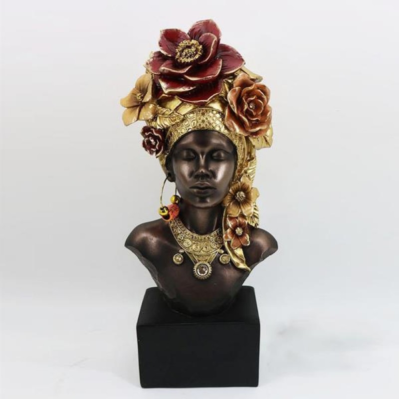 TABLE DECO, FACE WITH FLOWERS, BLACK & GOLD, 14.5x11.5x34cm 752-27191