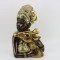 TABLE DECORATION SCULPTURE, WOMAN WITH GIRAFFE, BLACK & GOLD, 17.5x12.5x27cm 752-27203