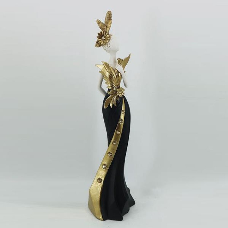 ДЕКОРАТИВНА ФИГУРА ЖЕНА, ЧЕРНО И ЗЛАТНО