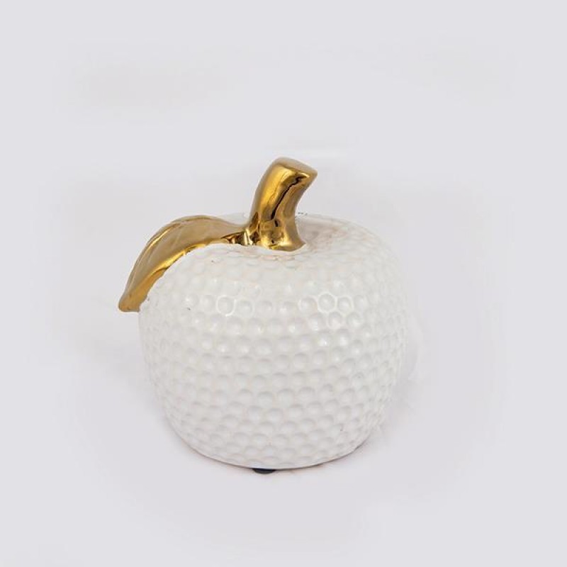 DECORATIVE APPLE, CERAMIC, WHITE & GOLD, 13.5x12.5x13.5cm 752-28565
