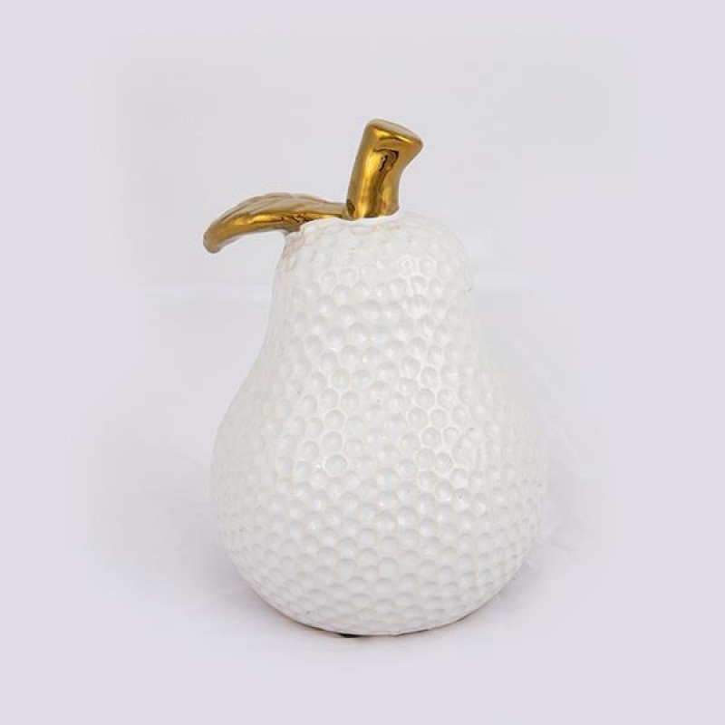 DECORATIVE PEAR, CERAMIC, WHITE & GOLD, 14.5x13.8x19cm 752-28567