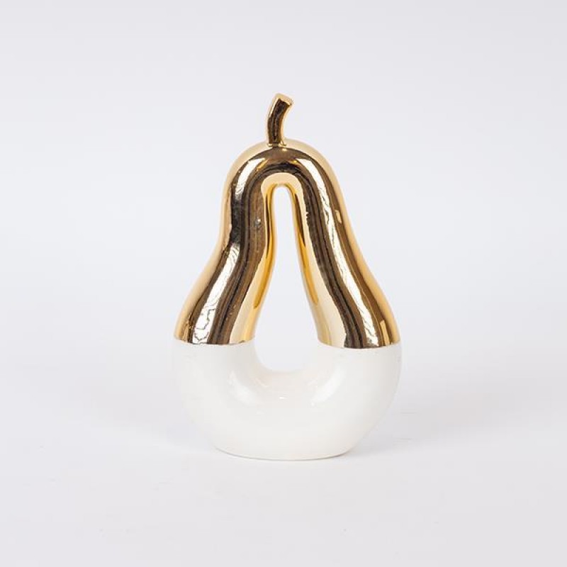 DECORATIVE PEAR, CERAMIC, GOLD & WHITE, 12.2x4.9x19.2cm 752-28585