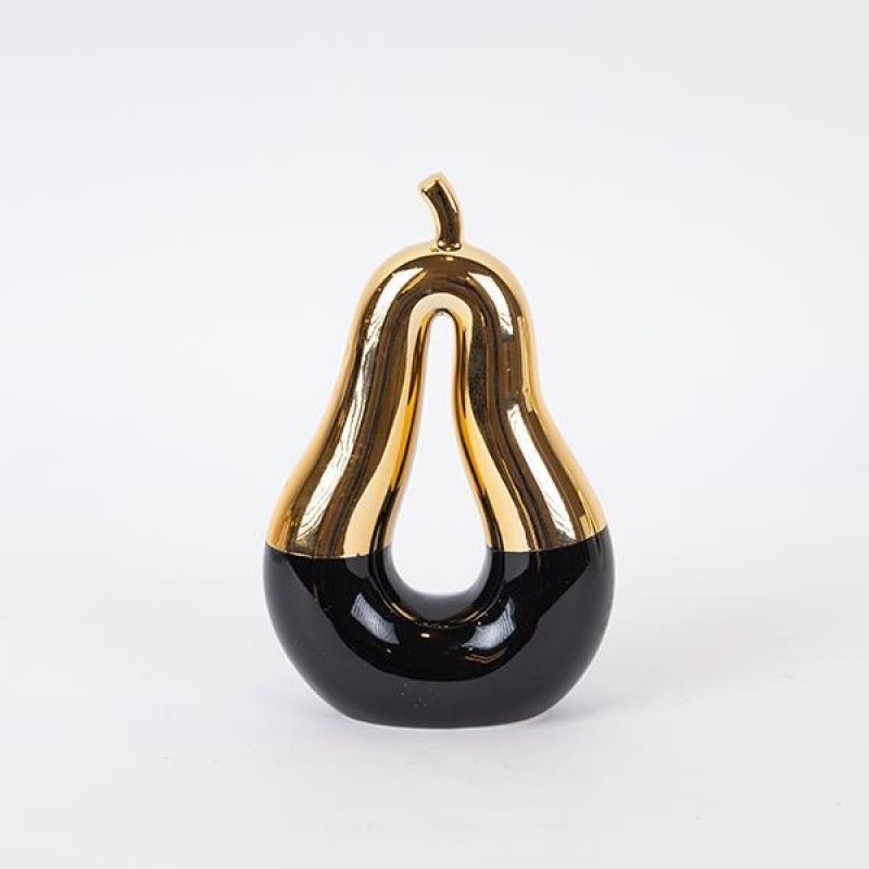 DECORATIVE PEAR, CERAMIC, GOLD & BLACK, 12.2x4.9x19.2cm 752-28586