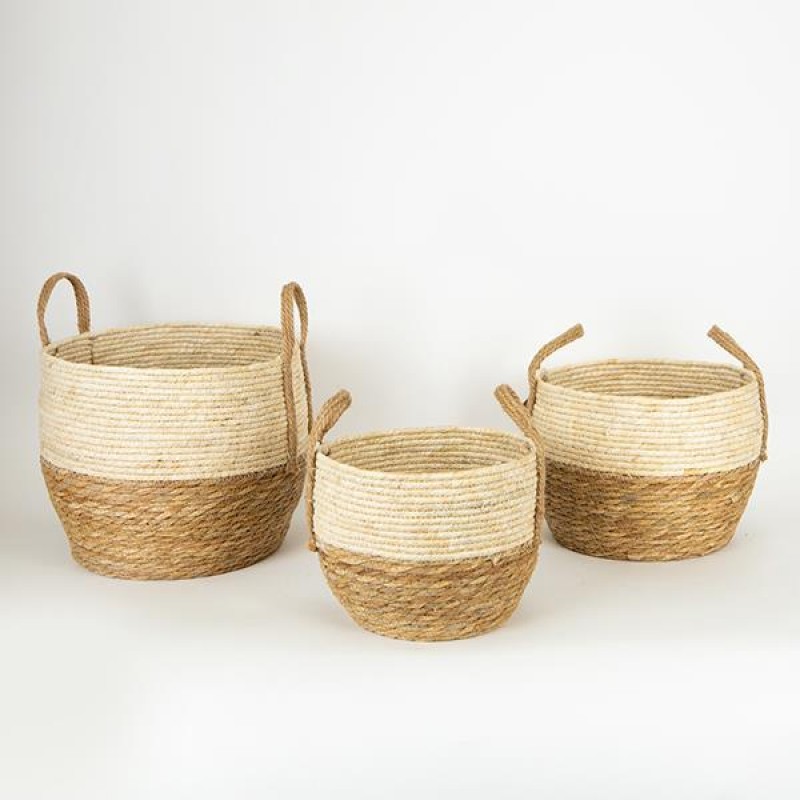 STRAW BASKETS, BROWN & LIGHT BROWN, SET 3PCS, 3 SIZES 752-32010 STRAW BASKETS, BROWN & LIGHT BROWN, SET 3PCS, 3 SIZES 752-32010
