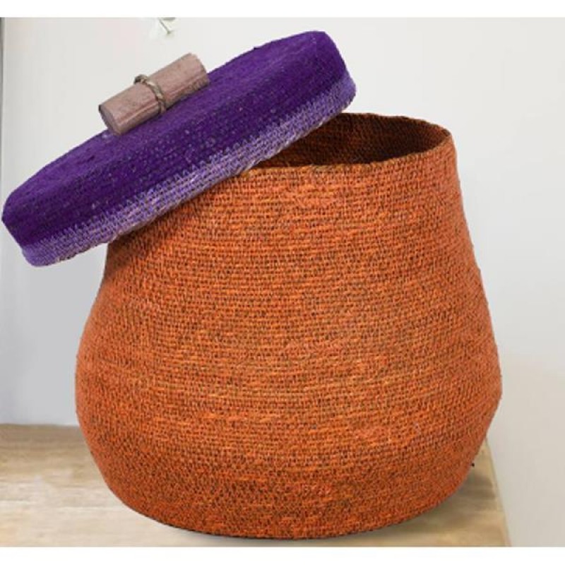 SEA GRASS BASKET, ORANGE-PURPLE, 32x32x24cm 752-32017
