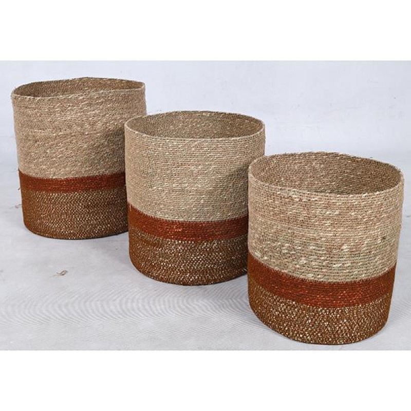 SEA GRASS BASKET, NATURAL-RUST, L:36x36x26cm M:33x33x24cm S:30x30x22cm 752-32018