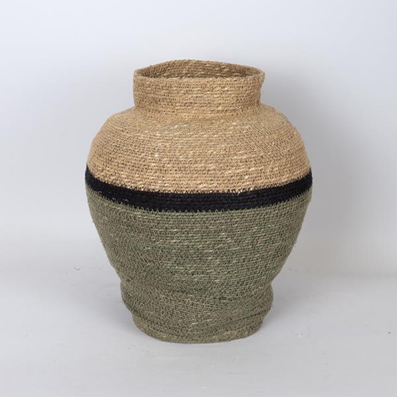 SEA GRASS BASKET, DARK GREEN-NATURAL, 30X30X35CM 752-32024