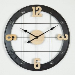 WALL CLOCK, METAL-WOOD, BLACK-NATURAL, 60x4.5x60cm 753-10032 WALL CLOCK, METAL-WOOD, BLACK-NATURAL, 60x4.5x60cm 753-10032