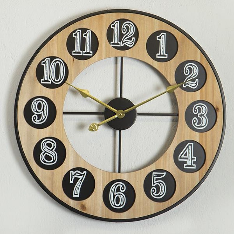 WALL CLOCK, METAL-WOOD, BLACK-NATURAL-GOLD, 60x4.5x60cm 753-10035