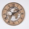WALL CLOCK, IRON- WOOD, ANTIQUE 