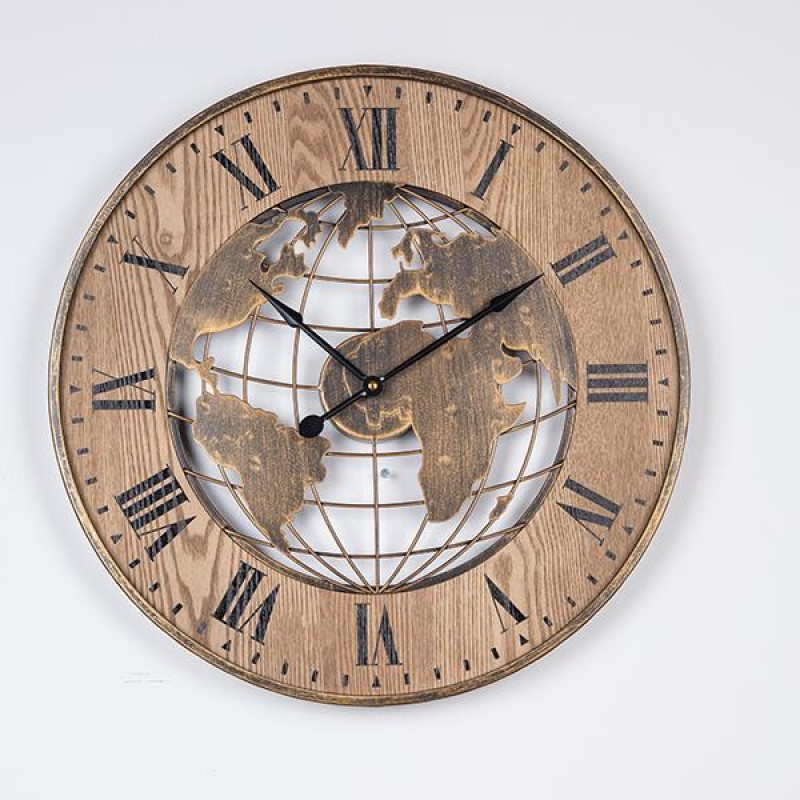 WALL CLOCK, IRON- WOOD, ANTIQUE 