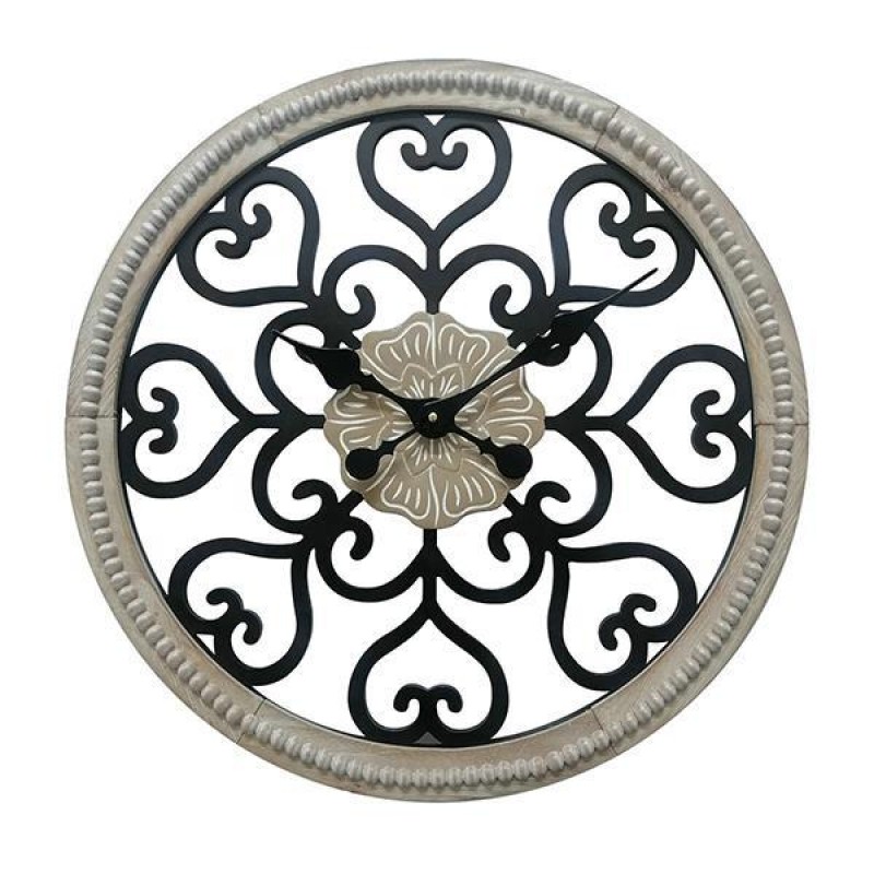 WALL CLOCK, WOODEN, BLACK & BROWN NATURAL, 60X4.5CM 753-13017