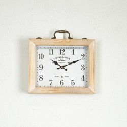 TABLE CLOCK, WOOD- METAL, WHITE - NATURAL, 30x8x31cm 753-13041