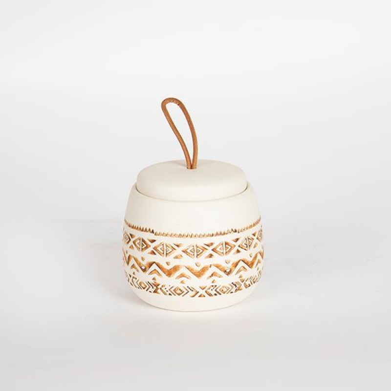 JAR, WITH TOP, CERAMIC, BEIGE, DESIGN IN BROWN,  9.5x9.5x9cm 754-10010