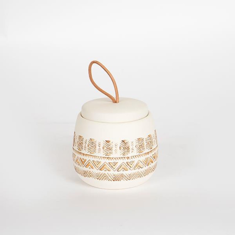 JAR, WITH TOP, CERAMIC, BEIGE, DESIGN IN BROWN,  9.5x9.5x9cm 754-10011