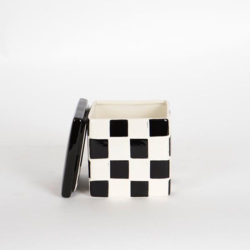 JAR, WITH TOP, CERAMIC, BLACK&WHITE,  10x10x10cm 754-10013