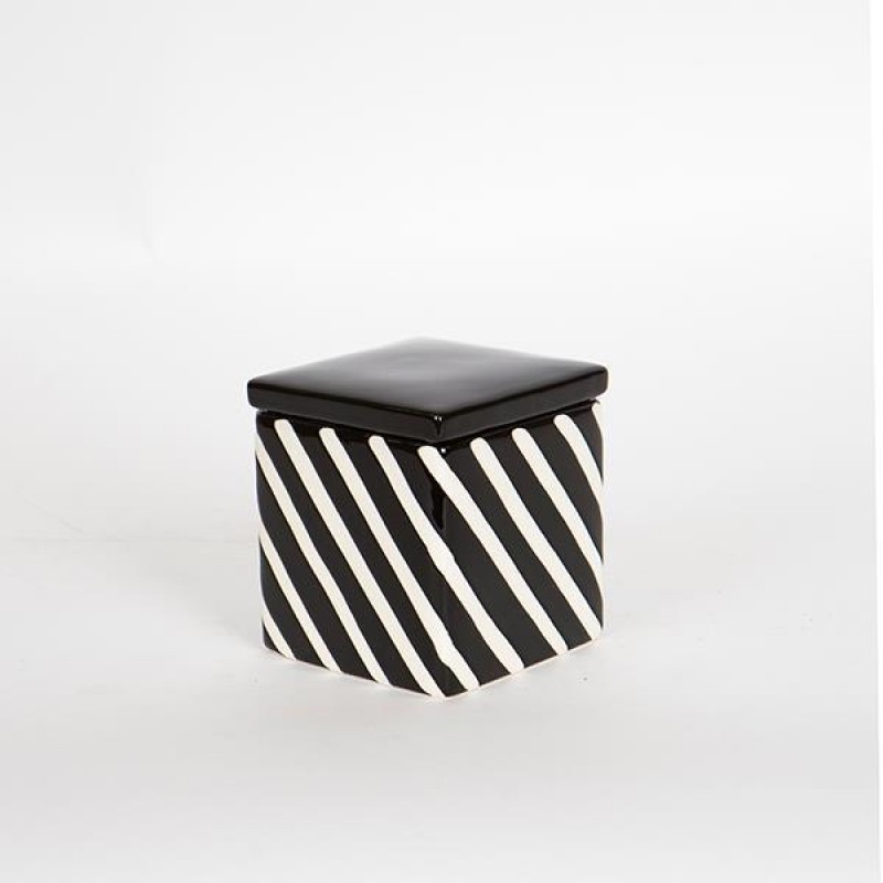 JAR, WITH TOP, CERAMIC, BLACK&WHITE,  10x10x10cm 754-10014