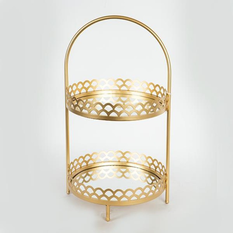 DESSERT TOWER, WOODEN, 2 TIERS, METAL , GOLD, 31x29x54.5cm 754-11014