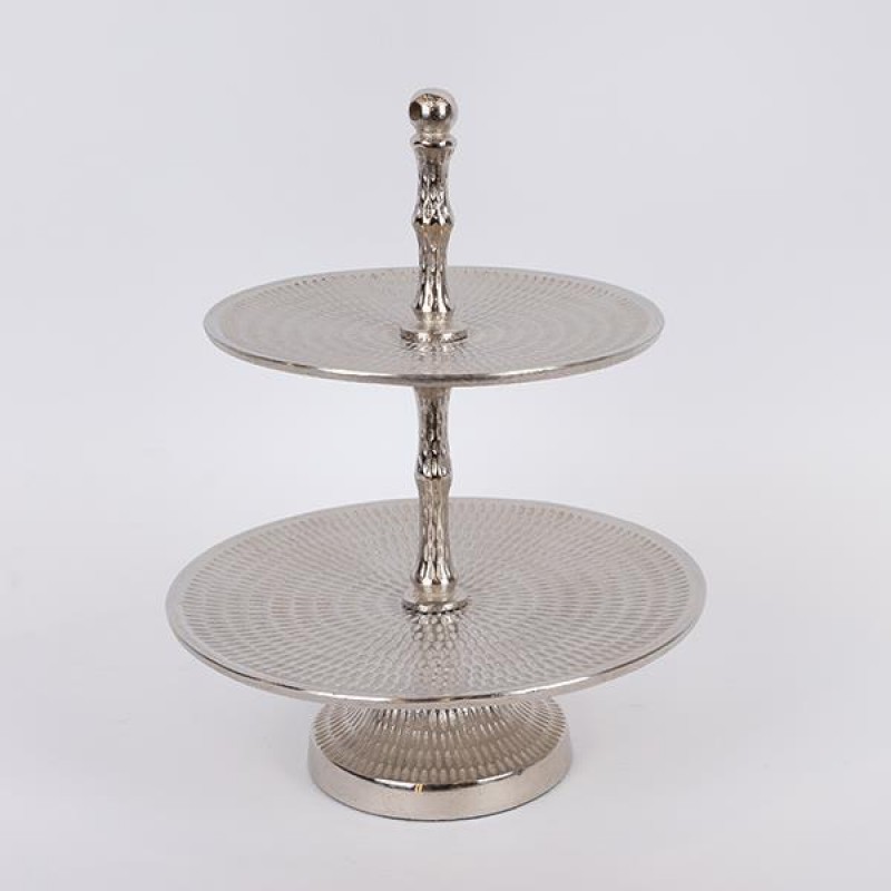 CAKE STAND, 2 TIERS, METAL , SILVER,  PLATE1:22,PLATE2:27,34cm 754-11027
