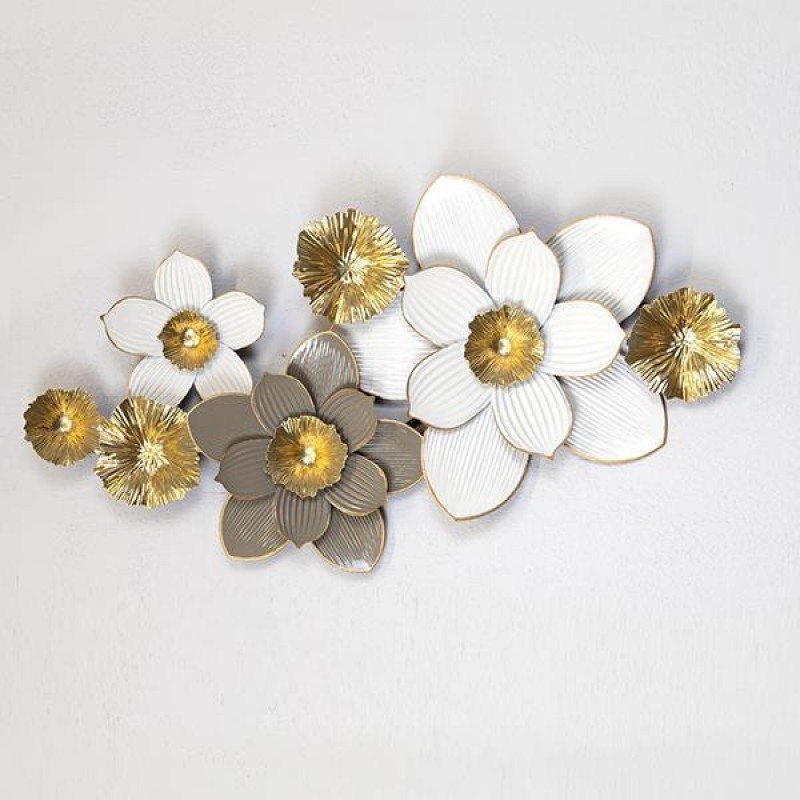 WALL DECOR, METALLIC,  FLOWERS, GOLD & GREY, 90.8x48.3x7.0cm 755-10020