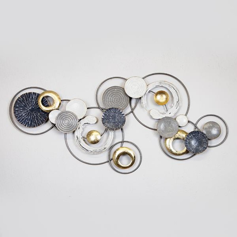 WALL DECOR, METALLIC, CIRCLES, GREY, GOLD & BLACK ,120.0x59.1x5.7cm 755-10033