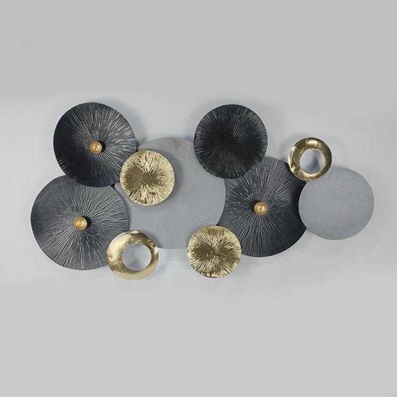 WALL DECOR, METALLIC, CIRCLES, GREY, GOLD & BLACK ,91x4.5x48cm 755-10044