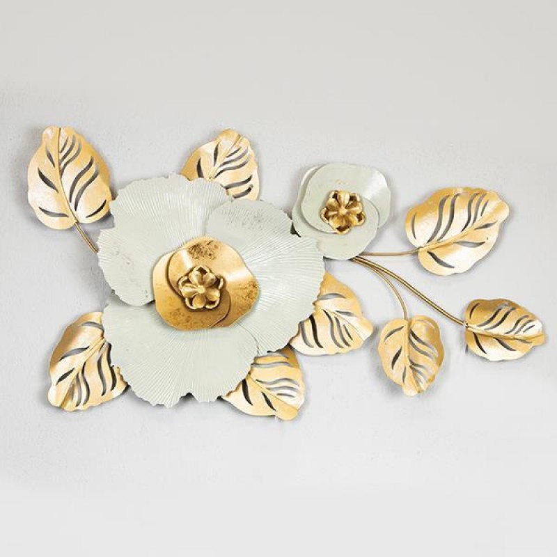 WALL DECOR, FLOWER, WHITE & GOLD, 90x50x4cm 755-10075