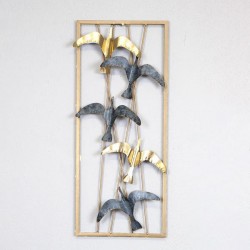 WALL DECOR, METALLIC, BIRDS, GOLD & GREY, 24.8x61.0x3.8cm 755-10077