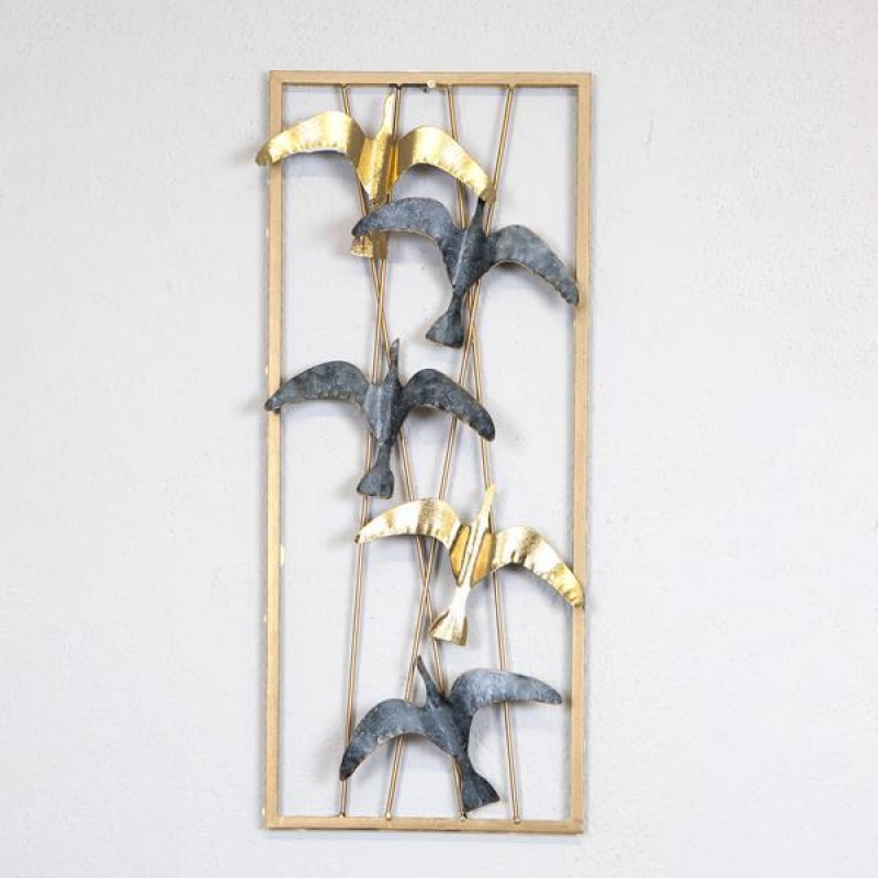 WALL DECOR, METALLIC, BIRDS, GOLD & GREY, 24.8x61.0x3.8cm 755-10077