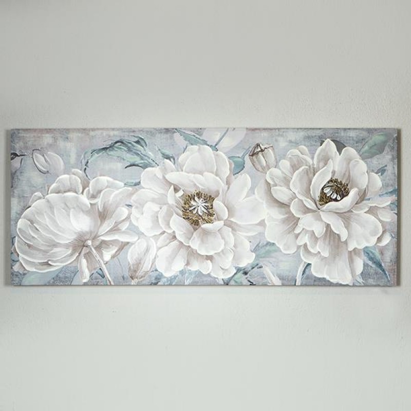 CANVAS WALL ART, FLOWERS,GOLD- WHITE & BLUE, 55x135x3cm 755-12022