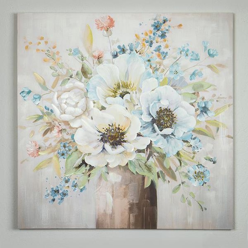 КАНВАС СТЕННО ИЗКУСТВО, ЦВЕТЯ, ЗЛАТНО И СИНЬО, 100X100X3.5CM КАНВАС СТЕННО ИЗКУСТВО, ЦВЕТЯ, ЗЛАТНО И СИНЬО, 100X100X3.5CM