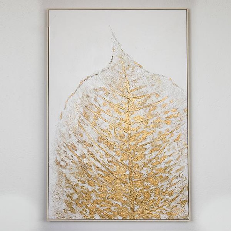 CANVAS WALL ART, LEAVE, WHITE- GOLD, 82x122x5cm 755-12040