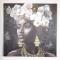 CANVAS WALL ART, FEMALE, WITH FLOWERS ON HEAD,WHITE- BLACK-GREY 100x100x3cm 755-12046