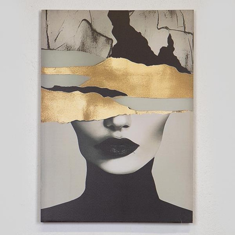 CANVAS PRINT WOMANS FACE ,BLACK-GREY-GOLD, 50x70cm 755-12074 CANVAS PRINT WOMANS FACE ,BLACK-GREY-GOLD, 50x70cm 755-12074