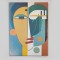 CANVAS  PRINT, ABSTRACT ART,FACE, BEIGE- BLUE, 50x70cm 755-12078