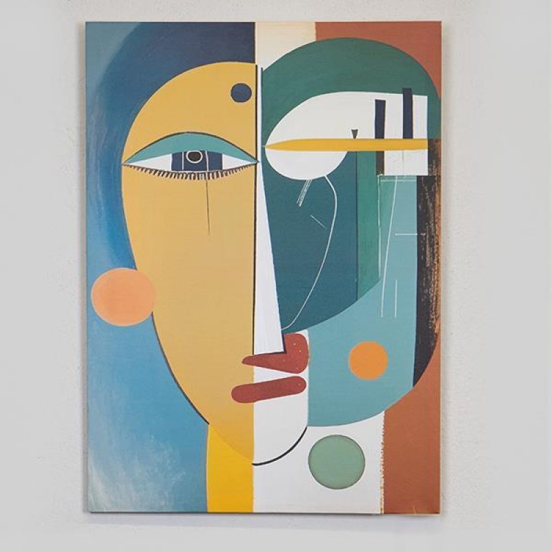 CANVAS  PRINT, ABSTRACT ART,FACE, BEIGE- BLUE, 50x70cm 755-12078