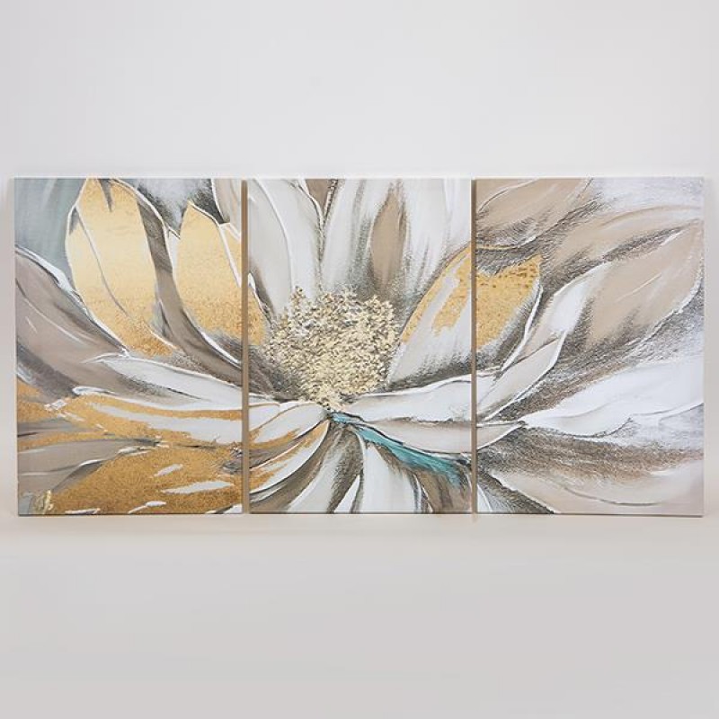 CANVAS PRINT, S/3, WATER LILLY, GOLD-WHITE-BEIGE, 120x60cm 755-12087