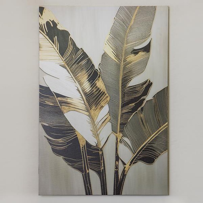 CANVAS PRINT, FERN LEAVES, GREY-GOLD-BLACK, 60x90cm 755-12091 CANVAS PRINT, FERN LEAVES, GREY-GOLD-BLACK, 60x90cm 755-12091