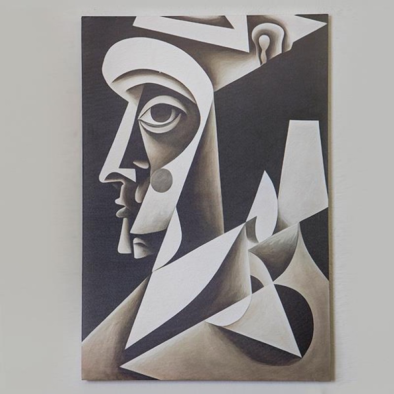 КАНВАС ПРИНТ АБСТРАКТНО ЛИЦЕ, КРЕМ-ЧЕРЕН, 60X90 СМ