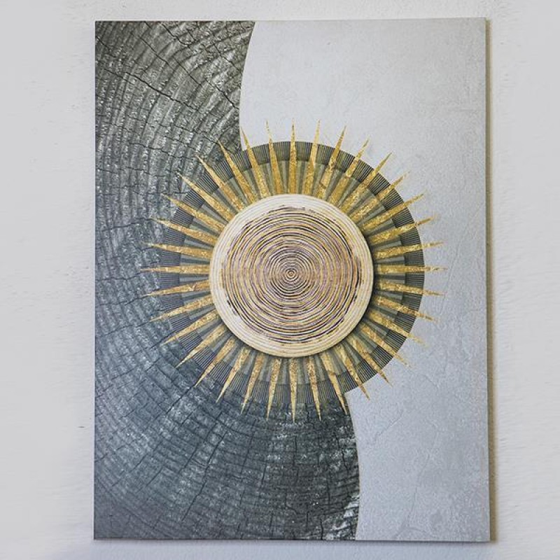 CANVAS PRINT, ABSTRACT ART ΜΟΟΝ AND SUN, MAYΡΟ-ΜΠΕΖ-ΚΡΕΜ-ΧΡΥΣΟ,60x80cm 755-12097