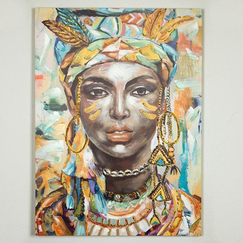 CANVAS  PAINTING,  WOMANS FACE WITH  HAT, ORANGE-BLACK-BEIGE,80x3x110xcm 755-12107